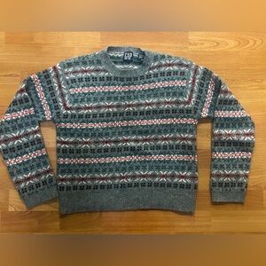 GAP Holiday Winter Gray Patterned Sweater Small